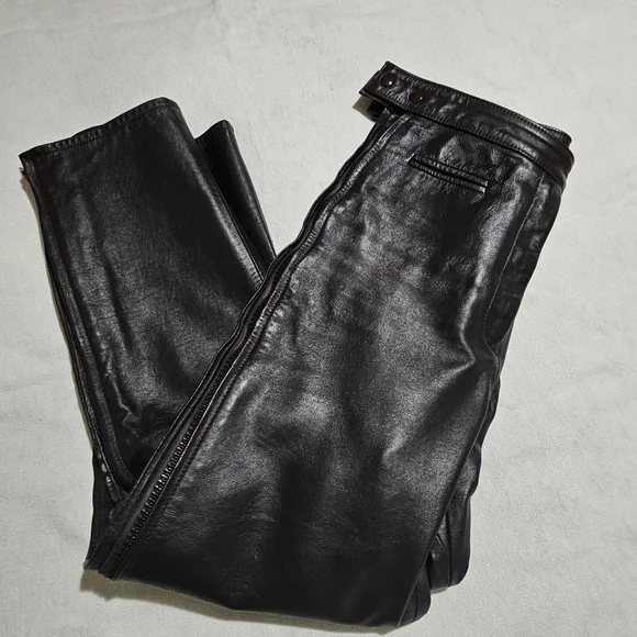 Leather pants. Brown Women's size 28 button waist zipper down the leg - Picture 2 of 7
